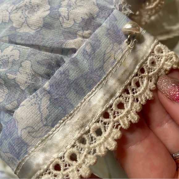 70s Gunne Sax gauzy floral dress vintage cottage core powder blue knee length - Picture 11 of 12